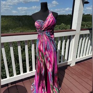Bebe Darlin‎ Multicolor Rhinestone One Shoulder Gown